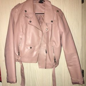 Pastel pink leather cropped jacket